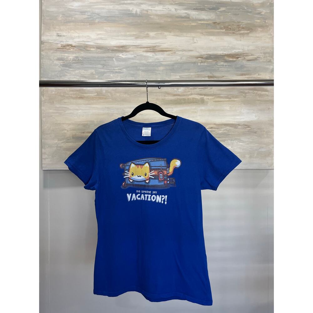 Woot Vintage Cat Blue Shirt Women Size M
